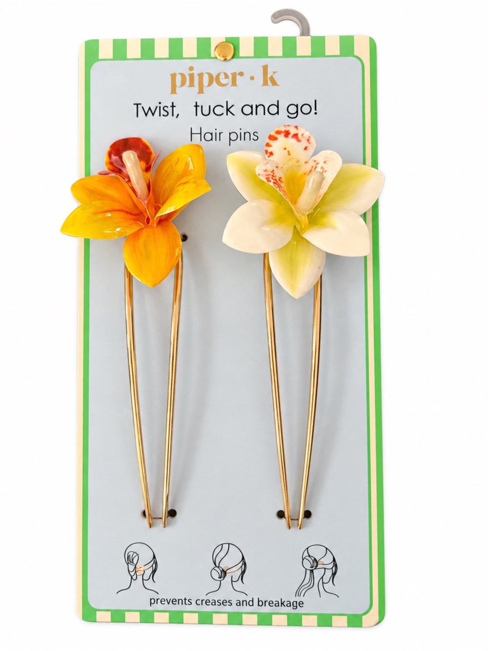Piper K Floral Hair Pins Set of 2 Orange & White NWT